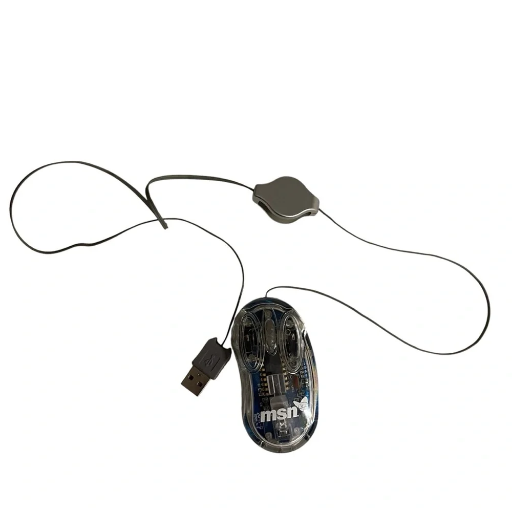 MSN Logo Transparent Optical Wired Mouse-Lights up when moved! Retractable cord
